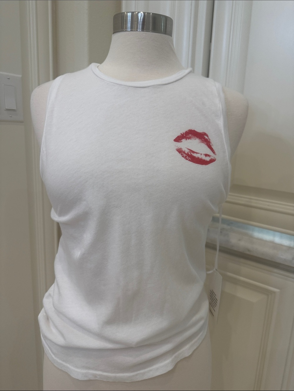 Lauren Moshi White Tank with Red Lip Graphic